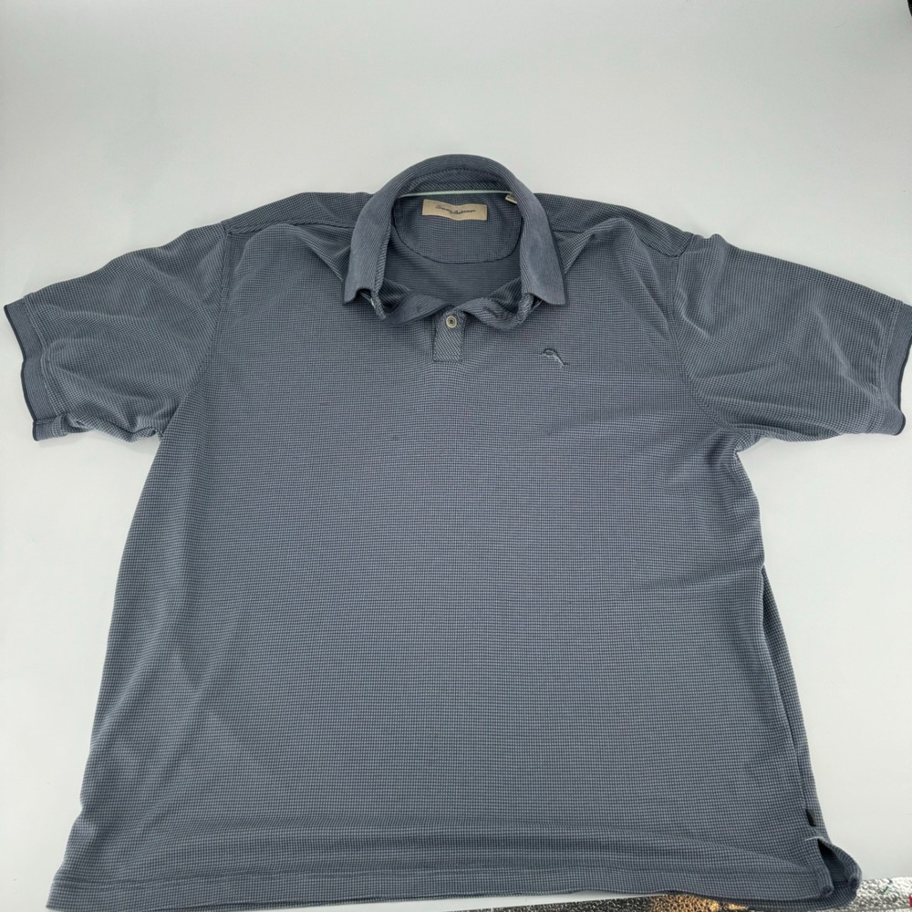 Tommy Bahama Mens Polo‎ Shirt XL TG Gray Micro Check Short Sleeve Golf Casual